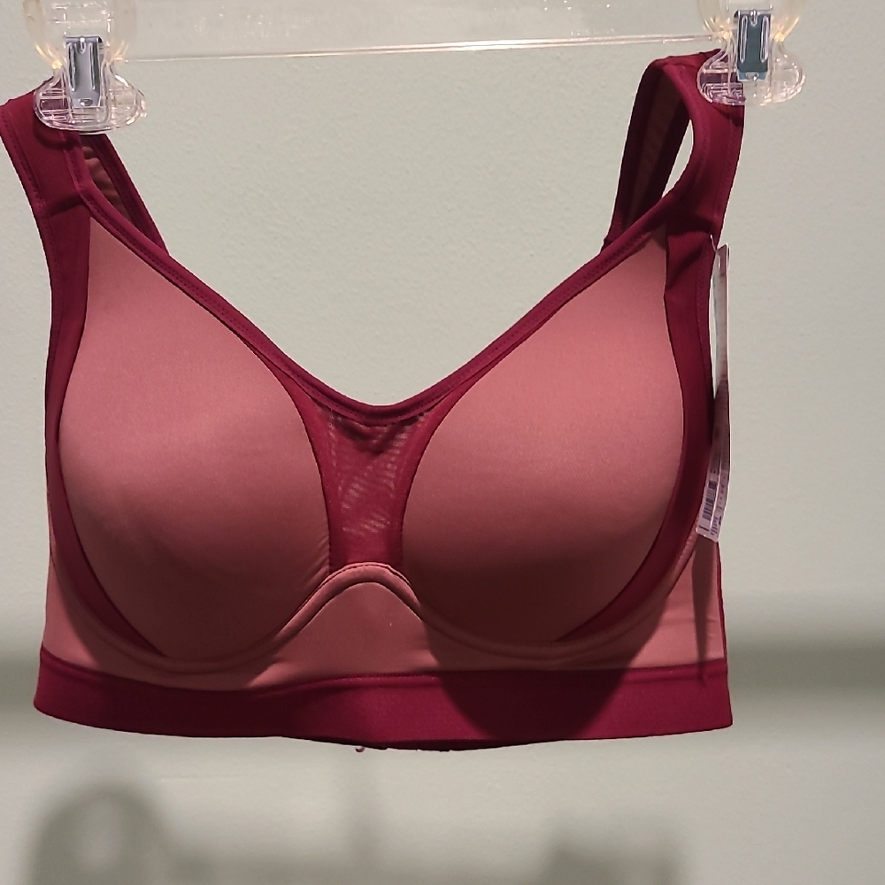 Jockey Forever Fit Mid  Impact Active Two Tone Bra in BURGUNDY  Sz. Medium